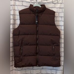 Leehanton Size:XL Men's Dark Brown Quilted Vest Full Zip Pockets